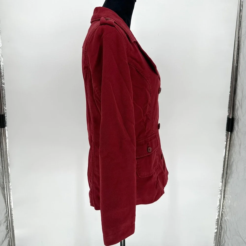 Y2K Mossimo‎ Burgundy Corduroy Double Breasted Pea Coat Cotton Jacket Wom Sz M/L